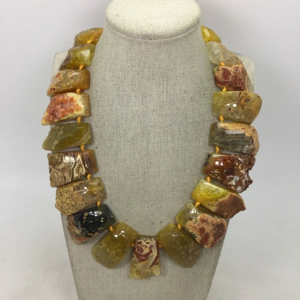 925 Sterling silver Stamped LUC on clasp necklace  stone 🪨STATEMENT NECKLACE